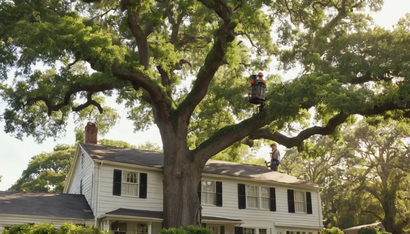 Local tree removal provider assessing a large tree in a Beckley yard